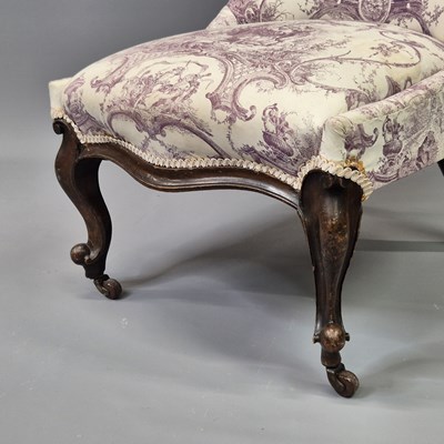 Lot 26 - A Victorian carved walnut slipper chair Toile...