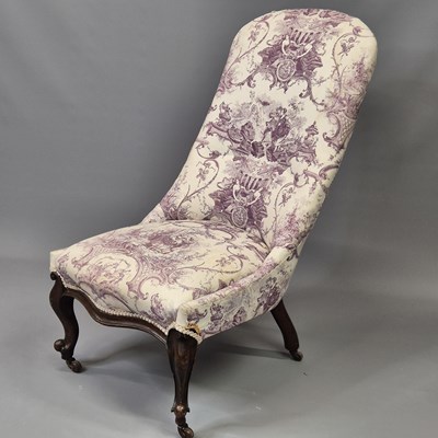 Lot 26 - A Victorian carved walnut slipper chair Toile...