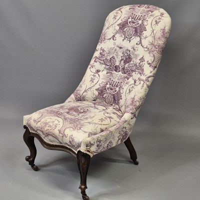 Lot 26 - A Victorian carved walnut slipper chair Toile...