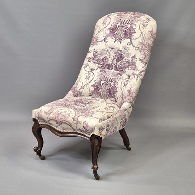 Lot 26 - A Victorian carved walnut slipper chair Toile...