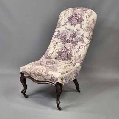 Lot 26 - A Victorian carved walnut slipper chair Toile...