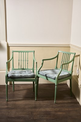 Lot 122 - A pair of late Georgian style painted beech...