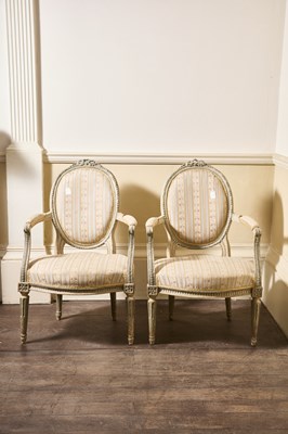 Lot 126 - A pair of French antique Louis XVI armchairs...
