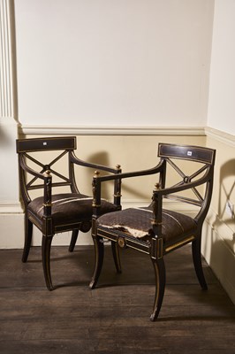 Lot 204 - A pair of Regency painted and gilt armchairs...
