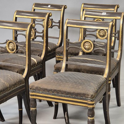 Lot 185 - Set of six Regency carved and painted dining...
