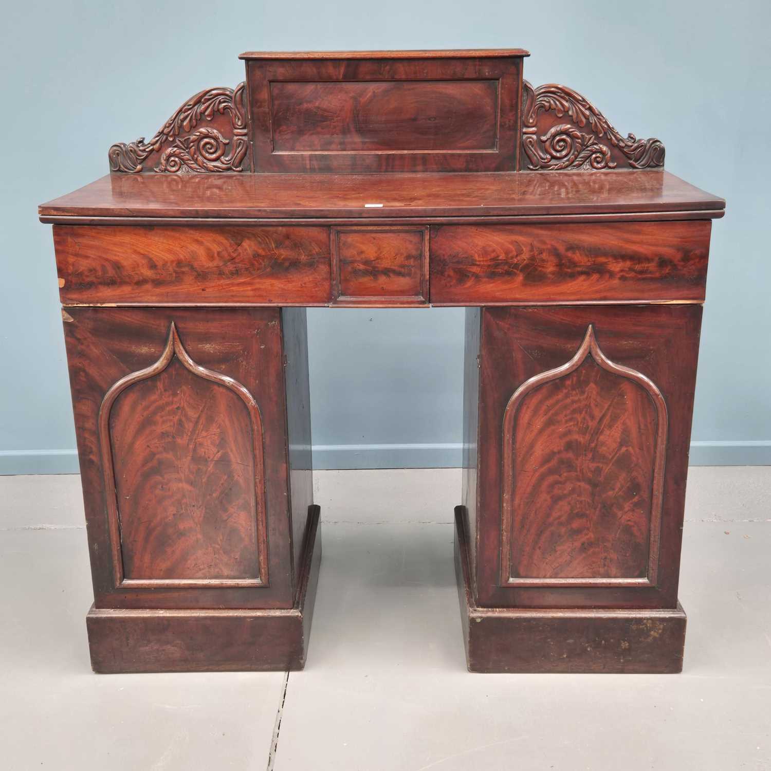 Lot 16 - Small mahogany early Victorian twin pedestal...