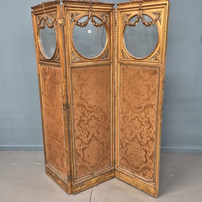 Lot 77 - An antique French carved giltwood three-panel...