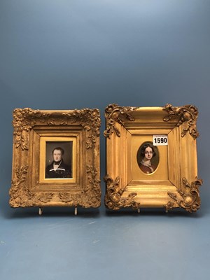 Lot 1590 - A gilt framed oval portrait miniature of Mrs R...