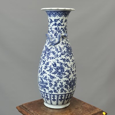 Lot 795 - An antique Chinese blue and white vase painted...