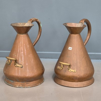 Lot 117 - A near pair of antique copper five-gallon...