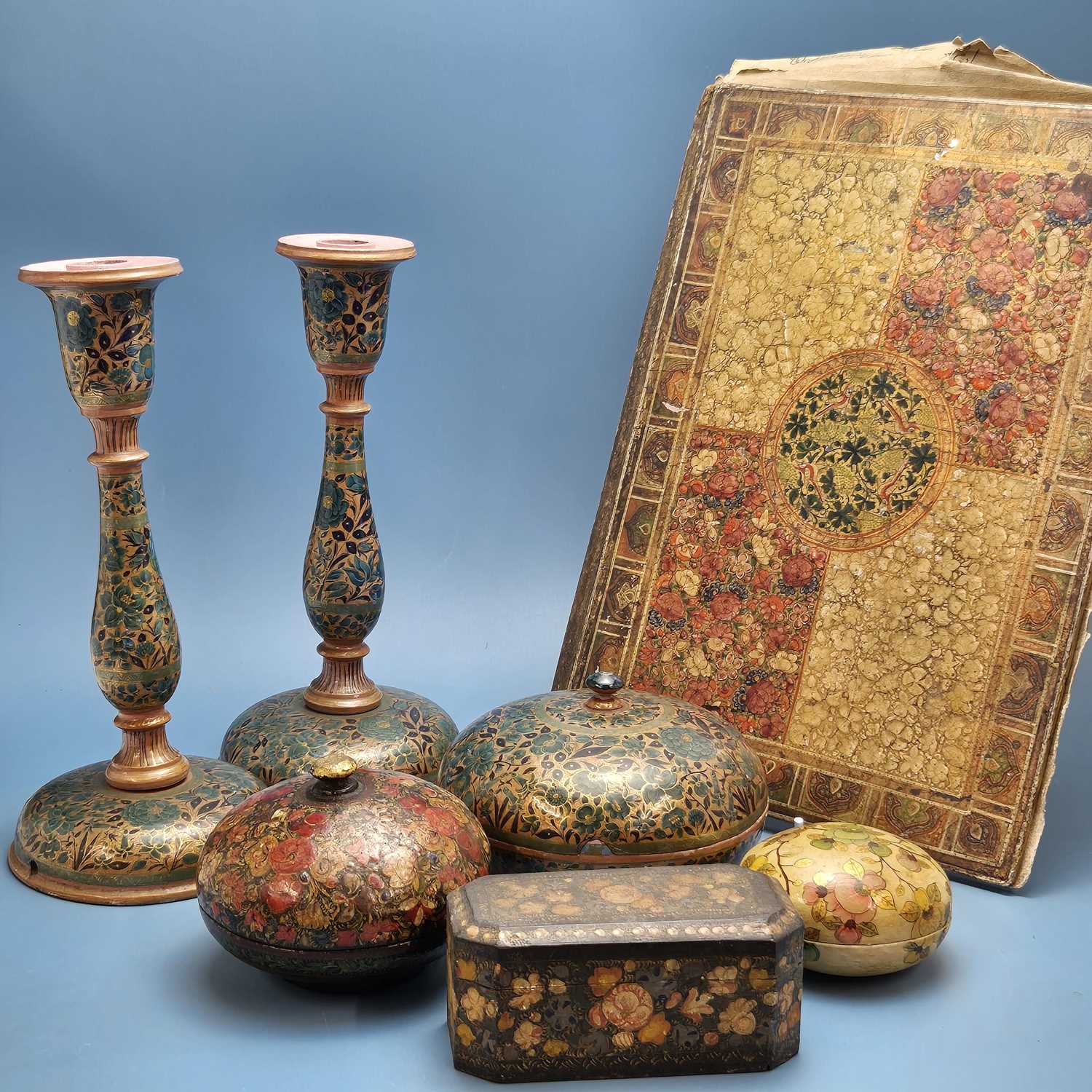 Lot 5 - A group of antique and later Kashmiri desk...