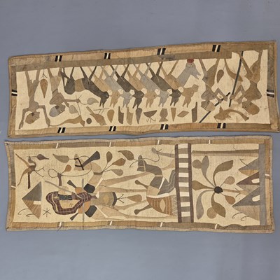 Lot 76 - Two antique Egyptian applique figural panels...