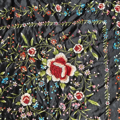 Lot 91 - Vintage Chinese embroidered black shawl with...