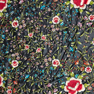 Lot 91 - Vintage Chinese embroidered black shawl with...