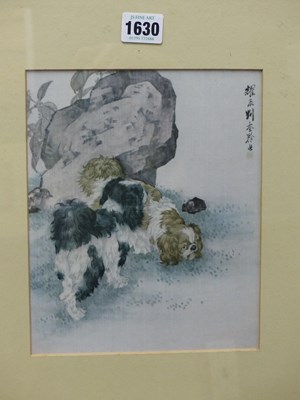 Lot 1630 - A Chinese picture of two Pekinese dogs picking...