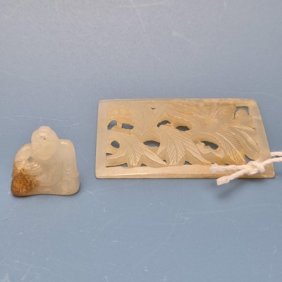 Lot 1644 - A Chinese jade rectangular plaque pierced and...