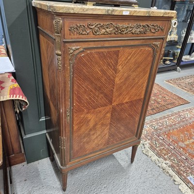 Lot 799 - A French marble top side cabinet with panel door