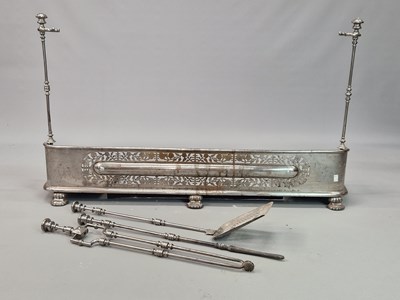 Lot 1661 - A set of three ball topped fire irons, another...