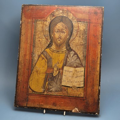 Lot 1662 - A 19th century inscribed icon of Christ his...