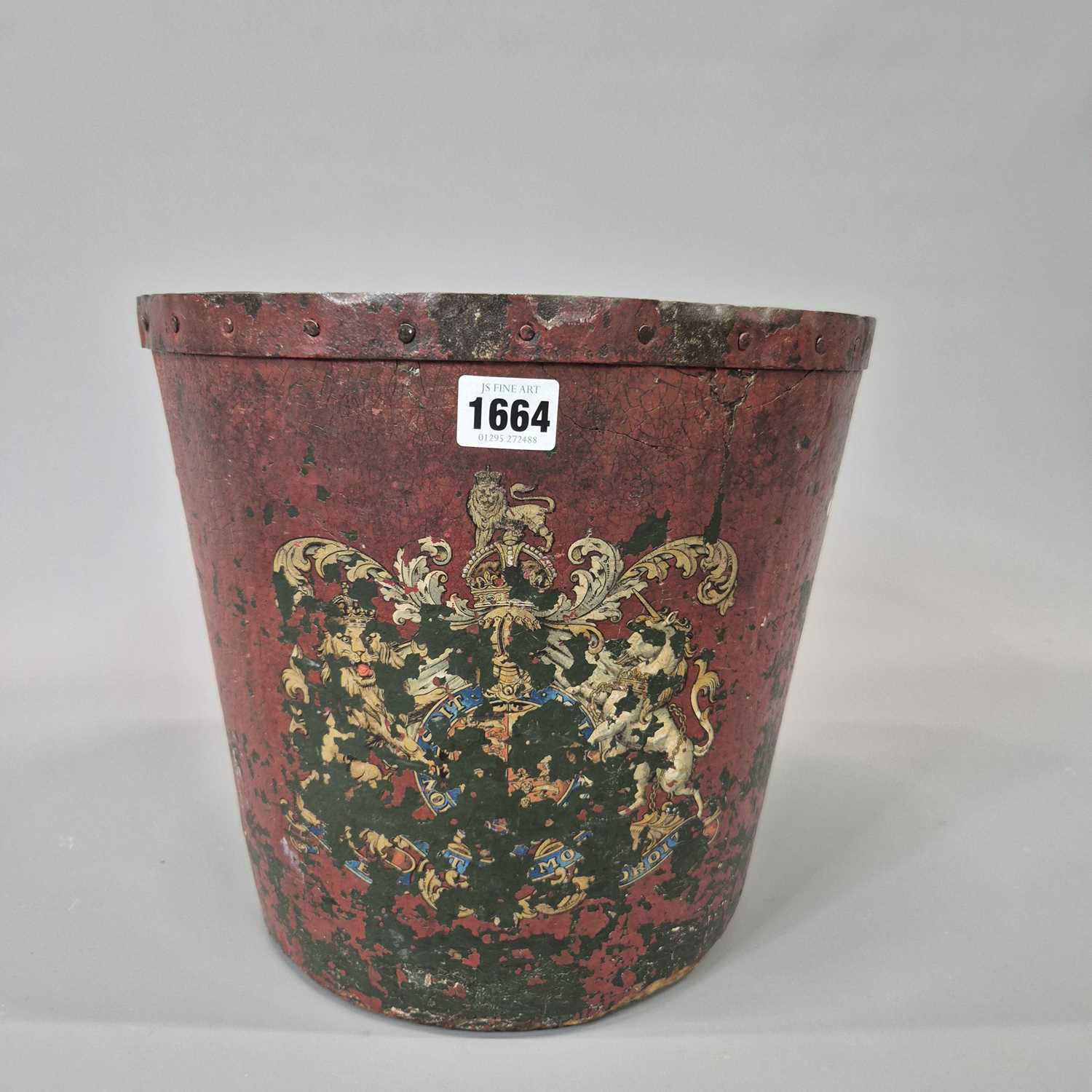 Lot 1664 - A 19th century red ground fire bucket