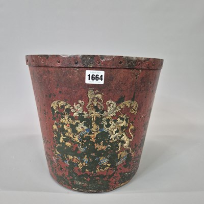 Lot 1664 - A 19th century red ground fire bucket printed...
