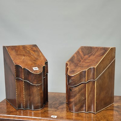 Lot 1667 - Two similar George III mahogany knife boxes....
