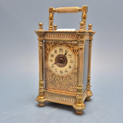 Lot 1690 - A carriage timepiece the dial with Arabic...