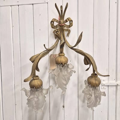 Lot 351 - An Art Nouveau gilt bronze three-light wall...