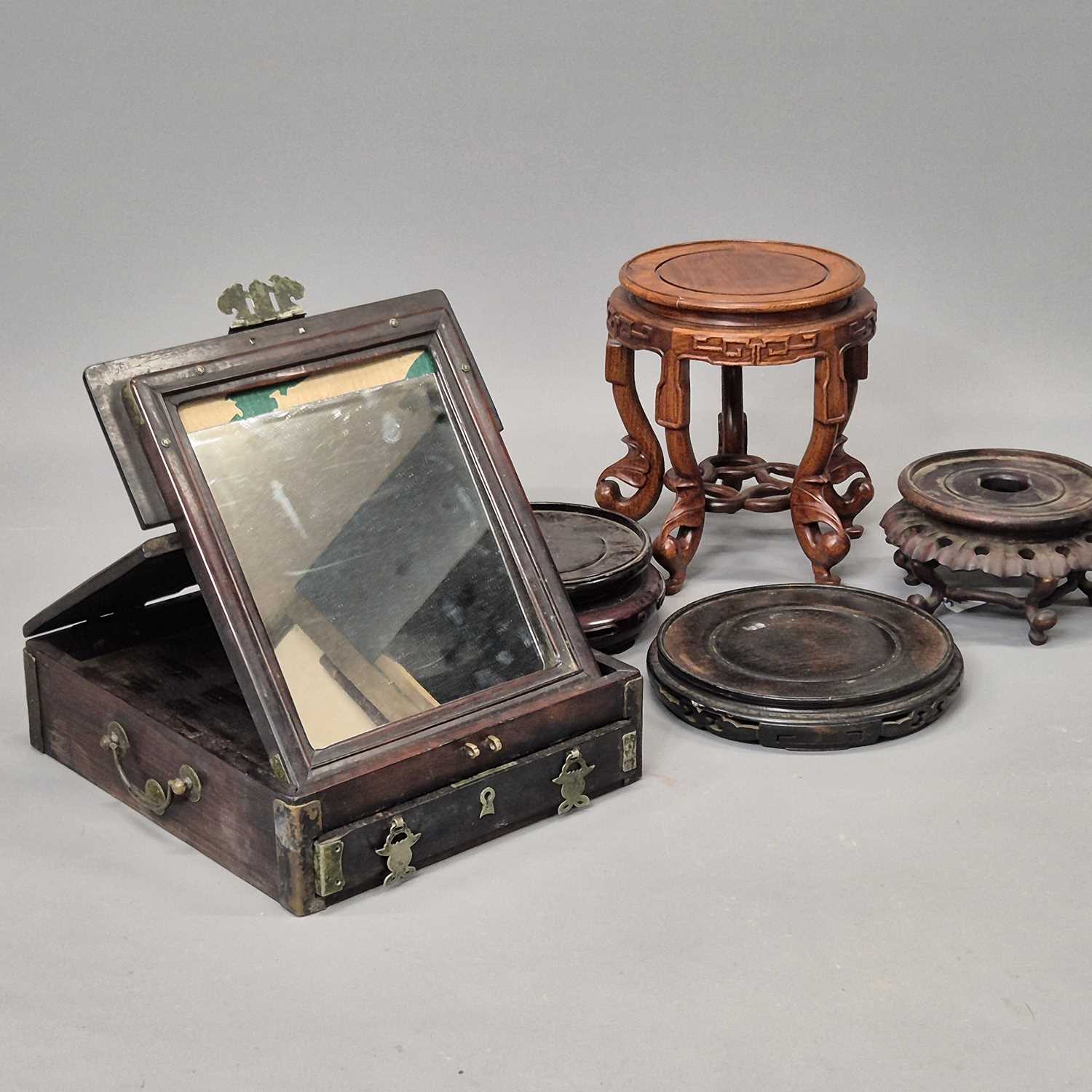 Lot 75 - An antique Chinese hardwood brass-mounted lift-...