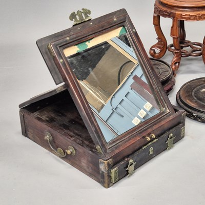 Lot 75 - An antique Chinese hardwood brass-mounted lift-...