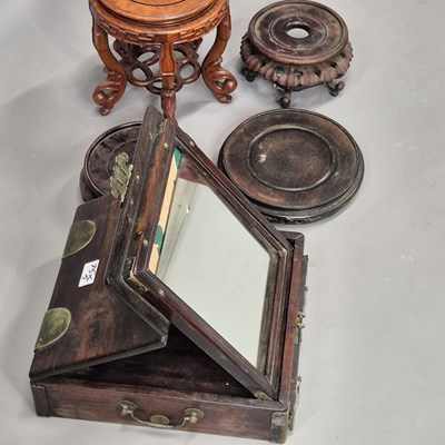 Lot 75 - An antique Chinese hardwood brass-mounted lift-...