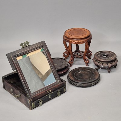 Lot 75 - An antique Chinese hardwood brass-mounted lift-...