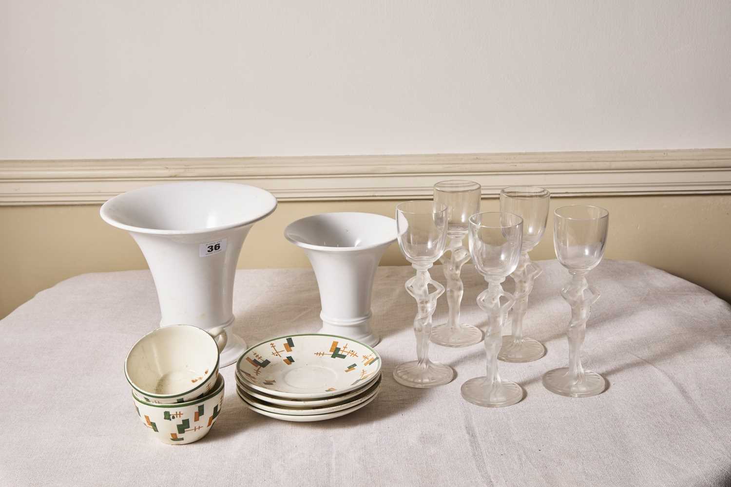 Lot 36 - Two Berlin art deco flared vases, height of...