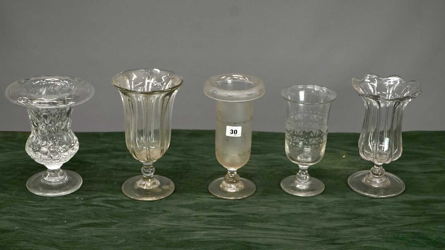 Lot 30 - A group of five Victorian glass celery vases,...