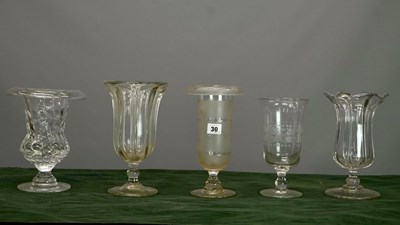 Lot 30 - A group of five Victorian glass celery vases,...