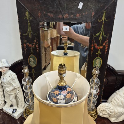 Lot 4 - A decorative painted framed mirror and three...