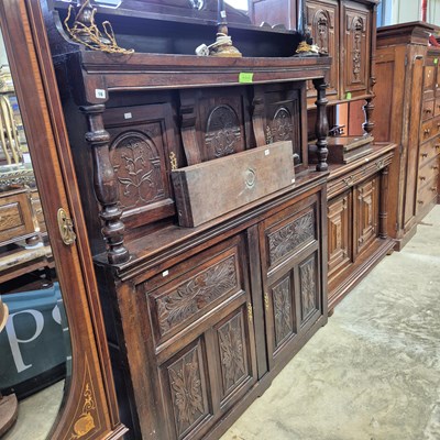 Lot 16 - An antique and later oak court cupboard with...
