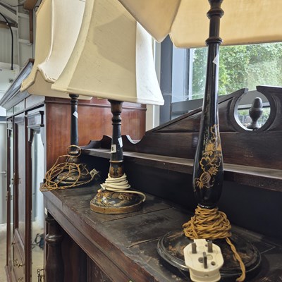 Lot 18 - Three lacquer decorated table lamps.