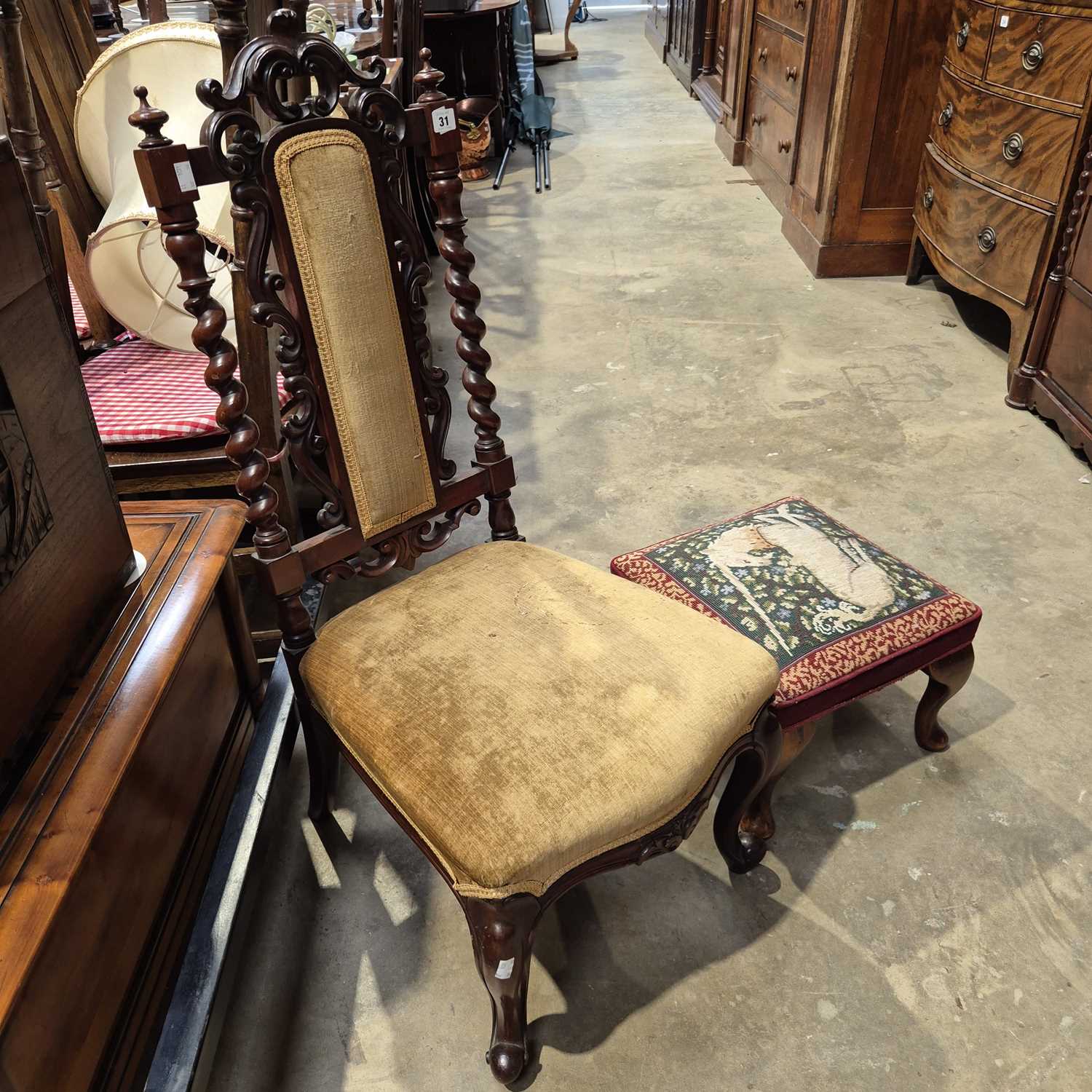 Lot 31 - A Victorian barley twist and carved back...