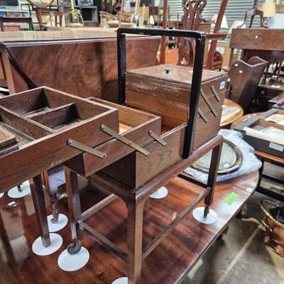 Lot 59 - A sewing box and a lacquer-framed mirror.