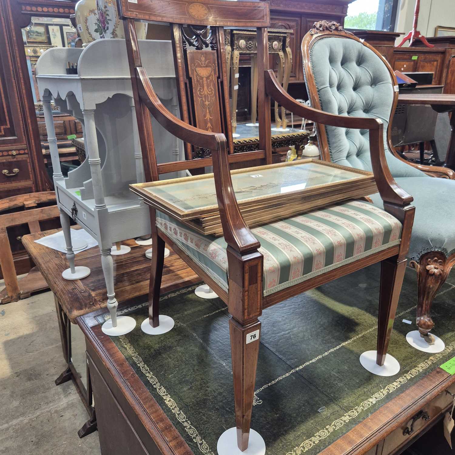 Lot 76 - An Edwardian inlaid salon armchair.