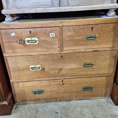 Lot 117 - An antique small pine chest with recessed...