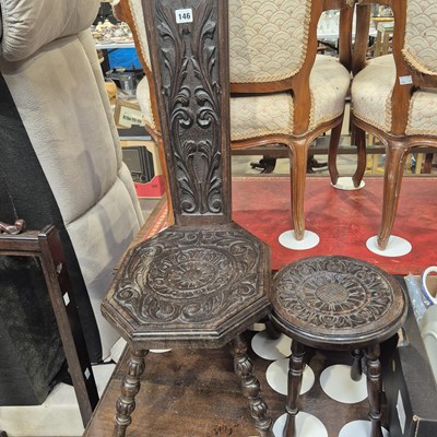 Lot 146 - A carved spinners chair and a similat carved...