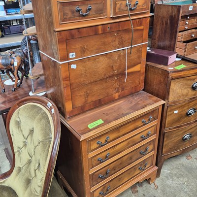 Lot 153 - A Yew-wood secretaire cabinet with fall front....