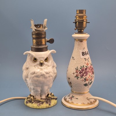Lot 864 - A Limoges porcelain owl table lamp together...