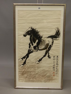Lot 868 - Style of Xu Beihong, a framed scroll depicting...