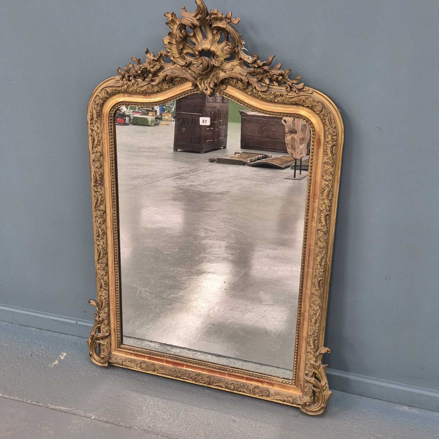 Lot 87 - Antique French Rococo style overmantel mirror...
