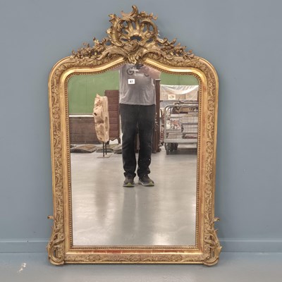 Lot 87 - Antique French Rococo style overmantel mirror...