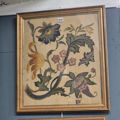 Lot 874 - A framed wool crewel work depicting a stem of...