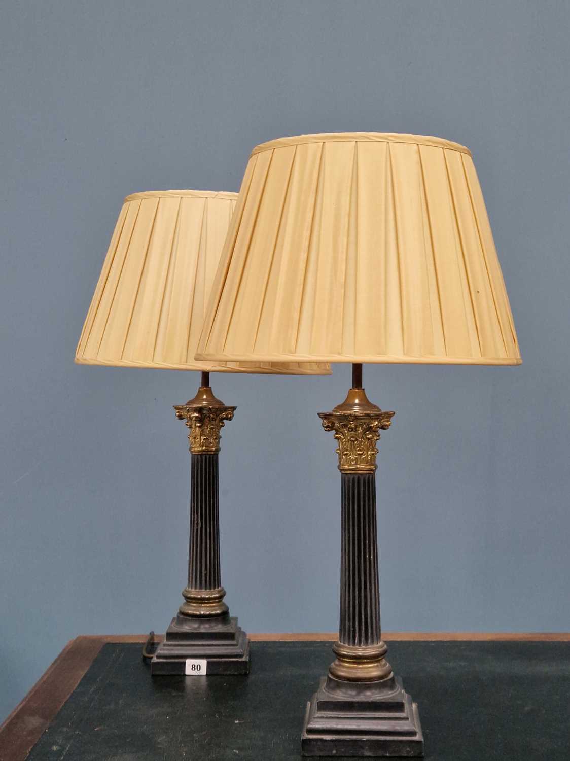 Lot 80 - A pair of vintage column form lamps with...